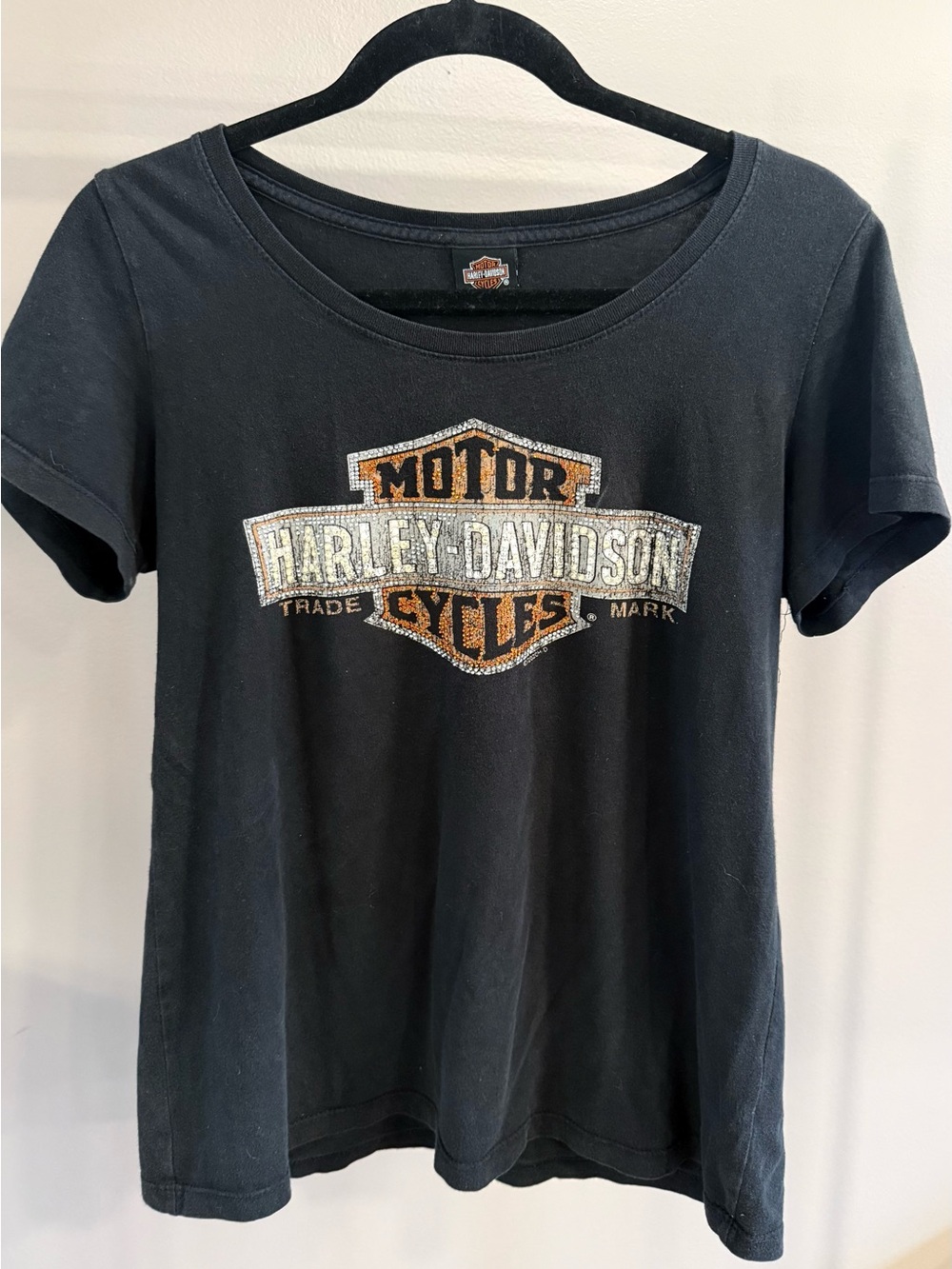 Harley-Davidson Black Short-Sleeve Tee with Rhinestone Logo